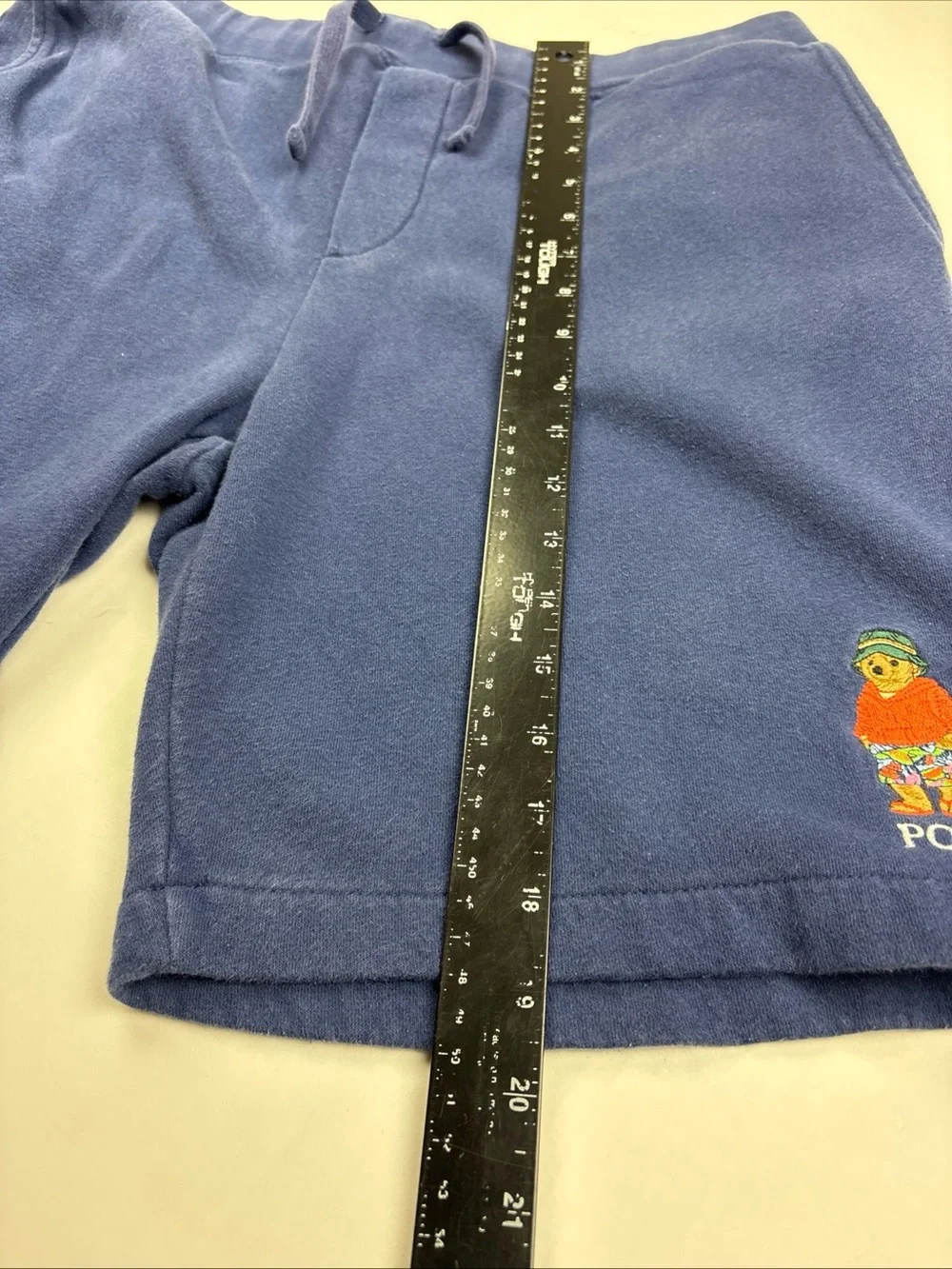 Polo Ralph Lauren Men Large Sweatshorts Blue Bear Embroidered Elastic Waist